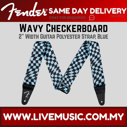 Fender Wavy Checkerboard Polyester Guitar Strap, Blue
