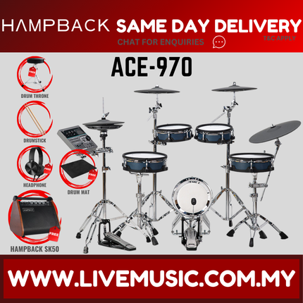 Hampback ACE-970 Full Mesh Digital Drum Set w/Headphone, Drumstick And Drum Throne - ( ACE970 ACE 970 )