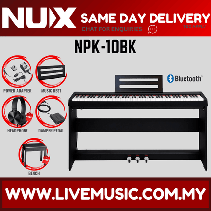 Nux NPK-10 88 Key Smart Digital Piano with Grand Hammer Action 3 Stand and Bench - Black (NPK10/NPK 10)