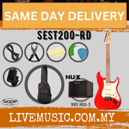 SQOE SEST200 Stratocaster SSS 6-String Electric Guitar with NUX Mighty Lite - Red ( SEST 200 / SEST-200 / NGA-3 / NGA3 )