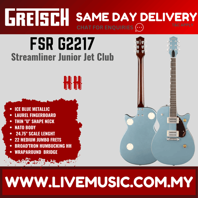 Gretsch FSR G2217 Streamliner Junior Jet Club Electric Guitar, Ice Blue Metallic