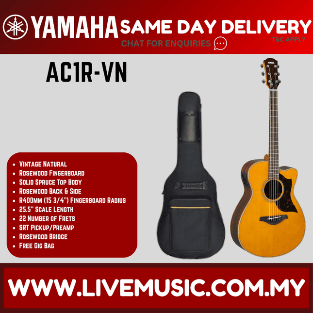Yamaha AC1R Concert Cutaway Acoustic-Electric Guitar - Vintage Natural ( AC-1R / AC1R )