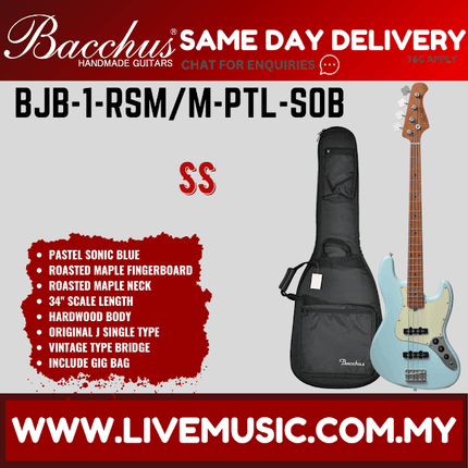 Bacchus BJB-1 RSM/M 4-String Electric Bass, Roasted Maple Fretboard - Pastel Sonic Blue (BJB-1-RSM/BJB1) (Copy)
