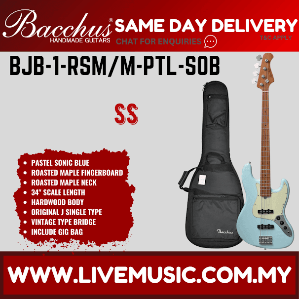 Bacchus BJB-1 RSM/M 4-String Electric Bass, Roasted Maple Fretboard - Pastel Sonic Blue (BJB-1-RSM/BJB1) (Copy)