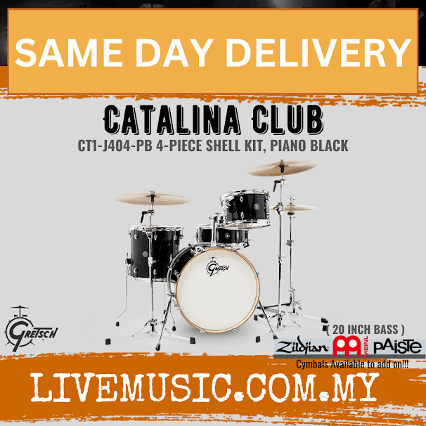 Piano black 4-piece drum shell kit with bass drum, toms, and snare