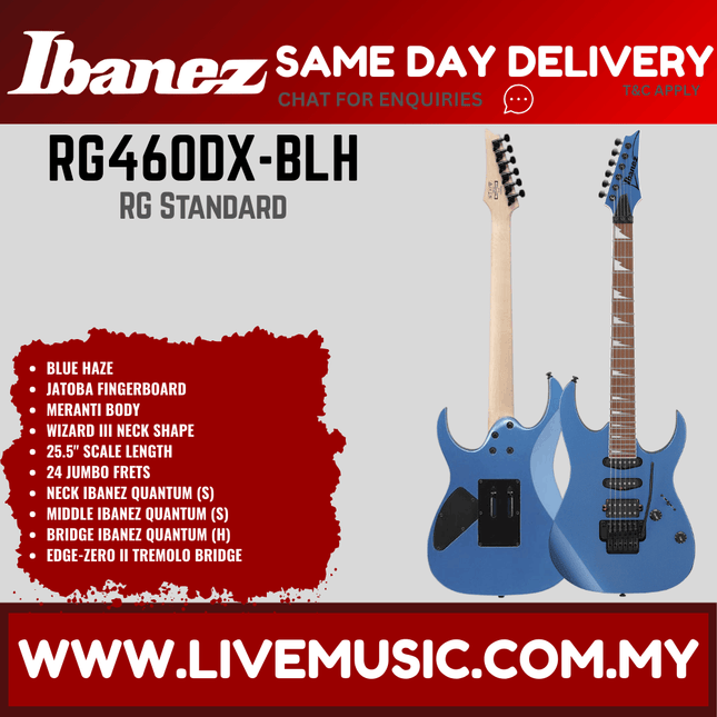 Ibanez RG460DX-BLH Electric Guitar, Blue Haze ( RG460DXBLH / RG460DX BLH)