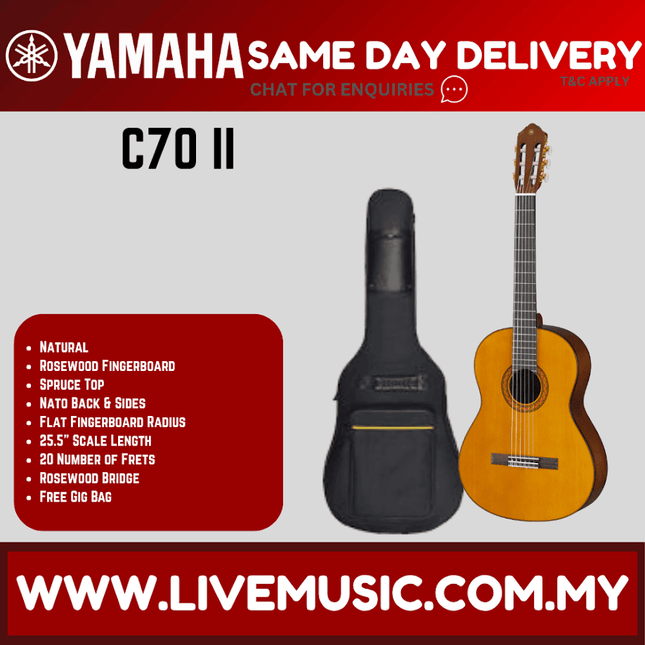 Yamaha C70 II Full Size Classical Guitar with Bag ( C70II / C70-II )