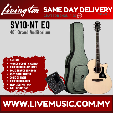 Livingston SV10-EQ Solid Top Grand Auditorium Acoustic-Electric Guitar, RW FB, w/Bag - Natural / Orange ( SV 10 SV-10 )