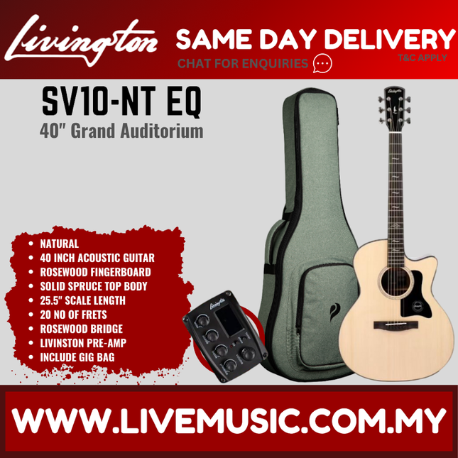 Livingston SV10-EQ Solid Top Grand Auditorium Acoustic-Electric Guitar, RW FB, w/Bag - Natural / Orange ( SV 10 SV-10 )