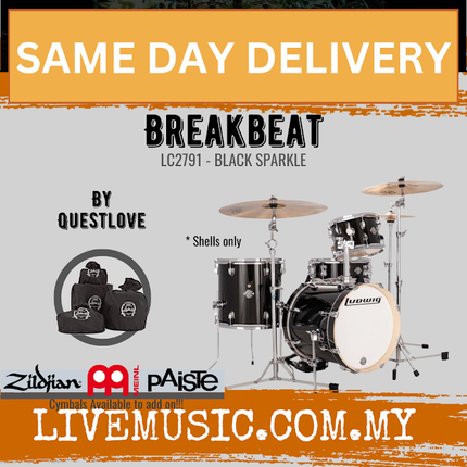 Ludwig LC2791 Breakbeats By Questlove 4-Piece Drum Kit w/ Bag, Black Sparkle