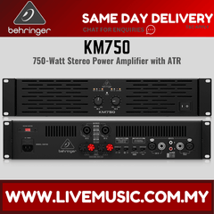 Behringer KM750 2-channel power amplifier with front and rear control panels