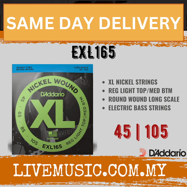 D'Addario EXL165 - Nickel Wound Bass Strings, Custom Light, Long Scale (45-105)(DAddario)