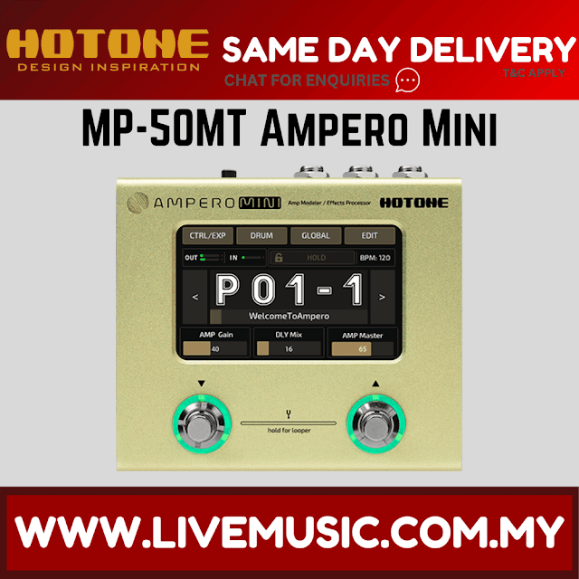 Hotone MP-50MT Ampero Mini Guitar Multieffects Pedal w/9V adapter, Mustard ( MP 50MT / MP50MT )