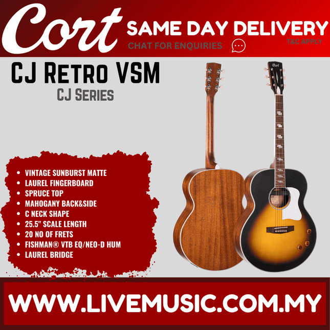 Cort CJ Retro - Jumbo sized Acoustic-Electric Guitar with Gig Bag - Vintage Sunburst Matt (CJRetro/CJ-Retro)