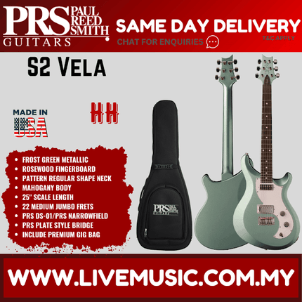 PRS S2 Vela Electric Guitar w/Bag, Frost Green Metallic