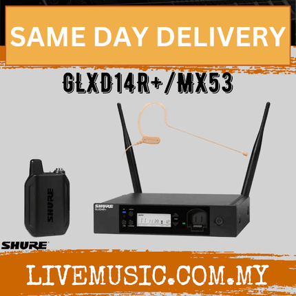 Shure GLXD14R+/MX53 Digital Wireless Rackmount Earset System with MX153 Microphone and GM1W ( GLXD14R+ / MX53 )