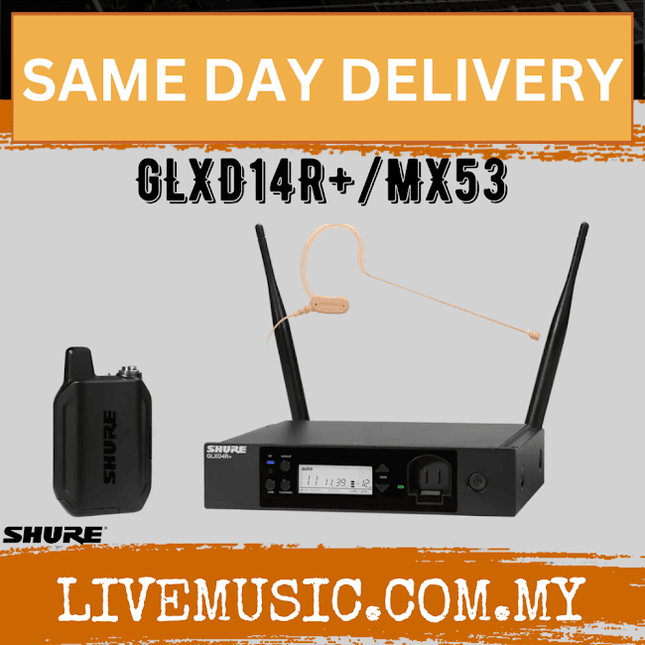 Shure GLXD14R+/MX53 Digital Wireless Rackmount Earset System with MX153 Microphone and GM1W ( GLXD14R+ / MX53 )