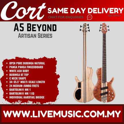 Cort A5 Beyond 5 String Electric Bass Guitar - Open Pore Bubinga Natural