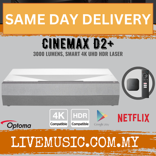 Optoma CinemaX D2+ Smart Black True 4K UHD Laser Projector with Android TV for Home Theater ( CinemaXD2+ / CinemaX-D2+ )