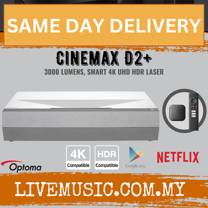 Optoma CinemaX D2+ Smart Black True 4K UHD Laser Projector with Android TV for Home Theater ( CinemaXD2+ / CinemaX-D2+ )