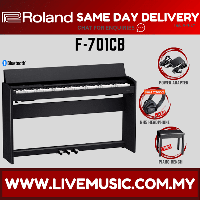 Roland F-701 *NEW MODEL* 88-key Digital Home Piano with RH5 Headphone - Black (F701/F 701/RH-5) Replace For F-140R/F140R
