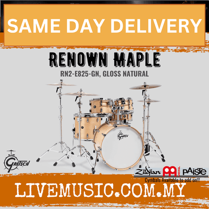 Gretsch RN2-E825-GN Renown Maple 5-Piece Drum Shell Kit Set (22inch Bass), Gloss Natural