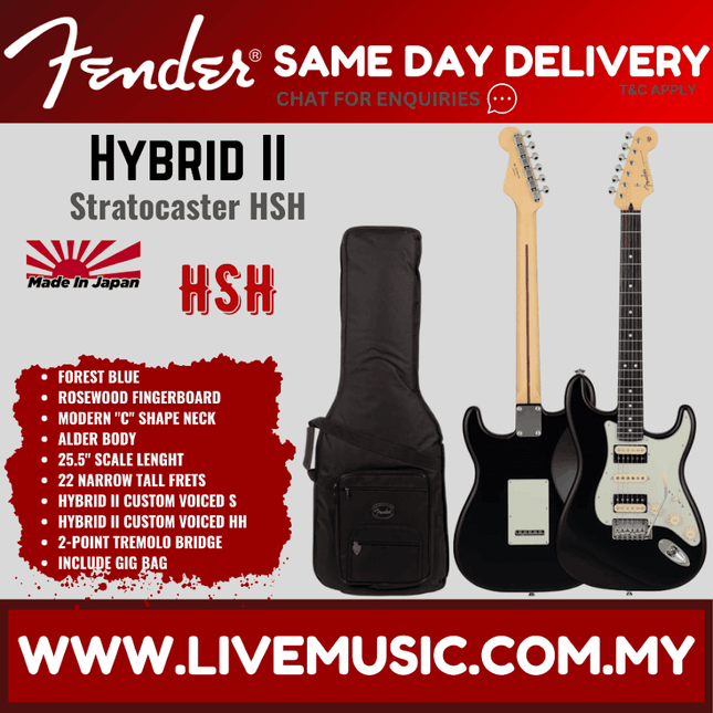 Fender Japan Hybrid II Stratocaster HSH Electric Guitar, RW FB, Black / Modena Red / Olympic Pearl / Vintage Natural
