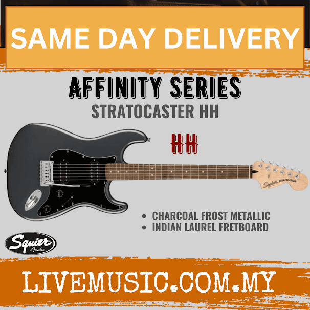 Squier Affinity Series HH Stratocaster Electric Guitar, Laurel Fretboard - Charcoal Frost Metallic