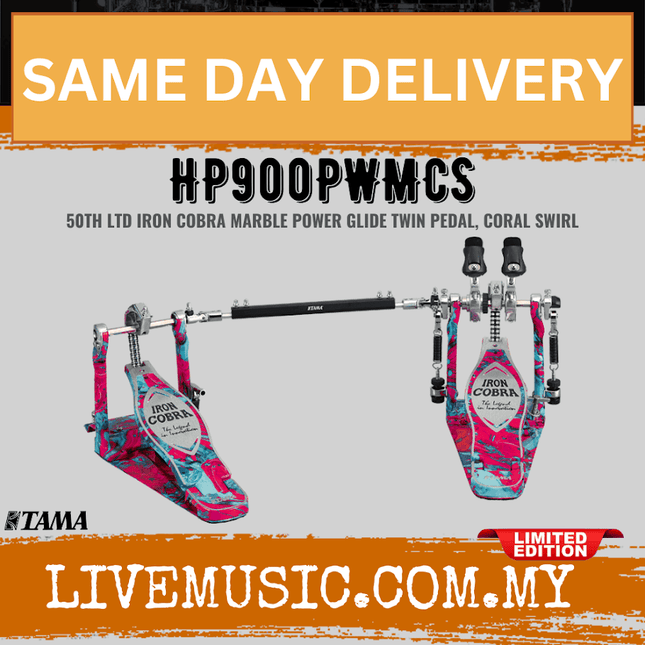 Tama Iron Cobra marble power glide twin drum pedal, coral swirl finish