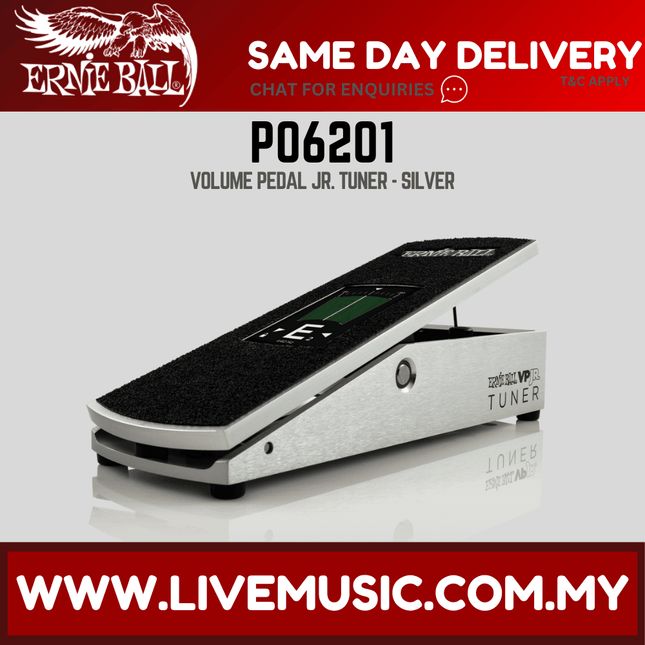 Ernie Ball P06201 VPJR Tuner/Volume Guitar Pedal, Silver