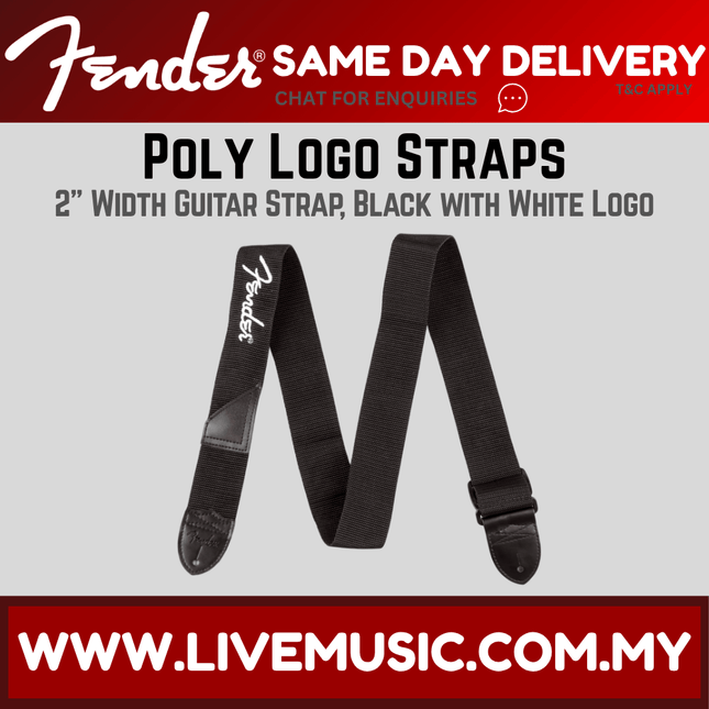 Fender Poly Guitar Strap, Black with White Logo