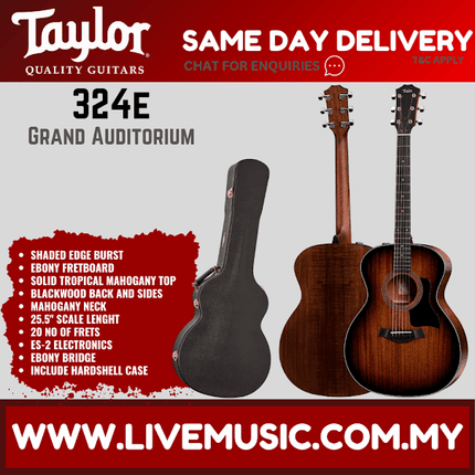 Taylor 324e V-Class Grand Auditorium Acoustic Guitar, Shaded Edge Burst