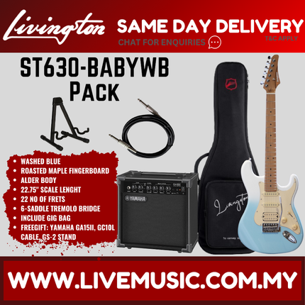 Livingston ST630-BABY Stratocaster HSS Baby Electric Guitar w/GA15II Amplifier, Roasted Maple FB,w/Gig Bag (ST630BABY ST-630 ST 630)