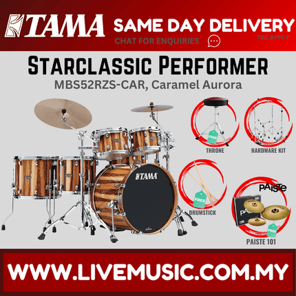 Tama Starclassic Performer MBS52RZS 5-piece Shell Pack With Paiste101 Cymbals Set ( MBS52RZS-SKA/MBS52RZS-CAR)