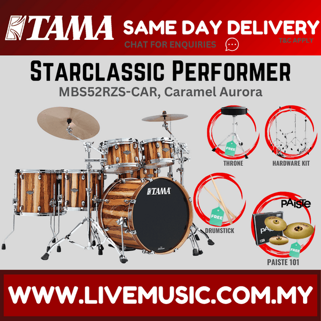 Caramel Aurora 5-piece drum shell pack with Paiste 101 cymbals and stand kit
