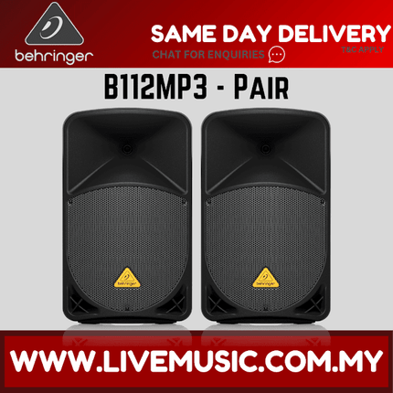 Behringer Eurolive B112MP3 1000W 12" Powered Speaker w/UG-88HH Wireless Mic, Speaker Stand and Cable - Pair ( B-112MP3 / B 112MP3 )