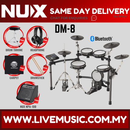 NUX DM-8 5 Piece Professional Digital Electronic Drum Set With Amplifier ( DM8 DM 8 )