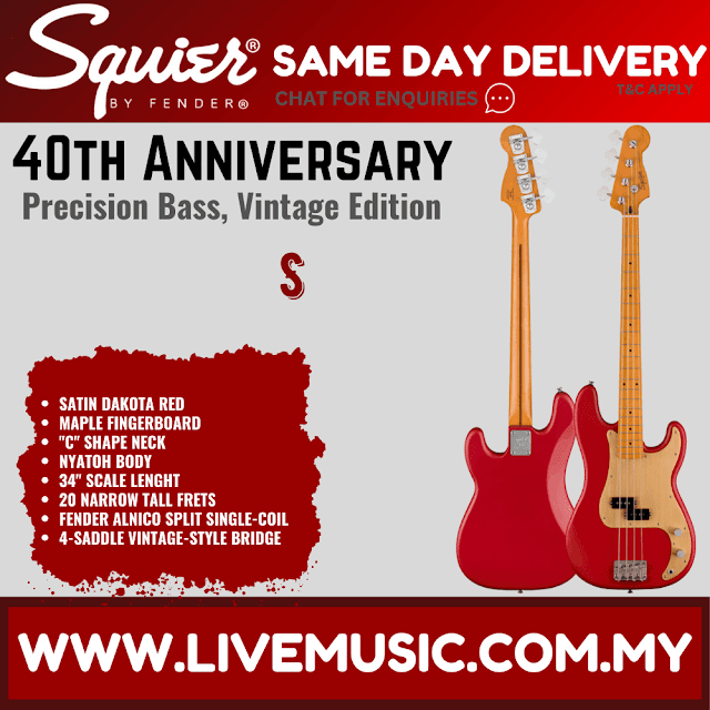 Squier 40th Anniversary Vintage Edition Precision Bass Guitar, Satin Dakota Red