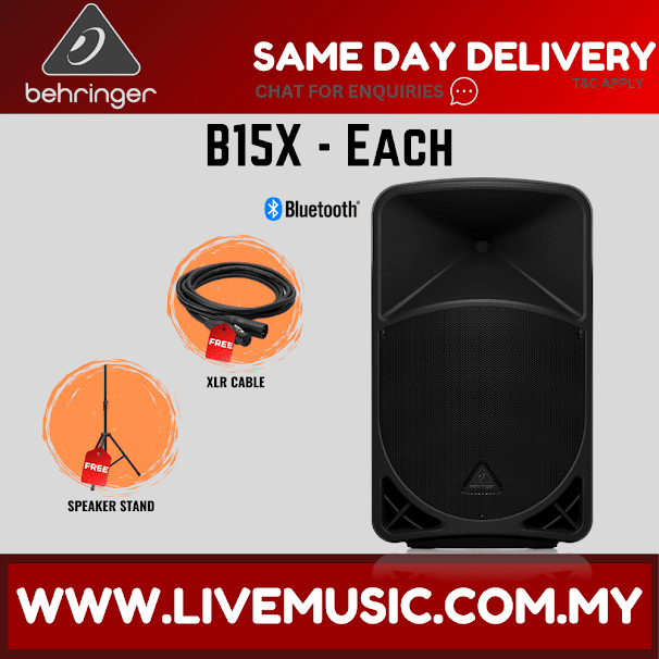 Behringer B15X 1000W 15" Powered Speaker w/Shure SV100 Vocal Microphone, Speaker Stand And Cable - Each ( B-15X / B 15X )