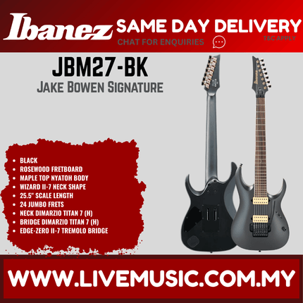 Ibanez JBM27-BK - Jake Bowen Signature 7-String Electric Guitar - Black ( JBM27BK / JBM27 BK )