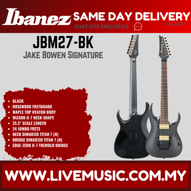 Ibanez JBM27-BK - Jake Bowen Signature 7-String Electric Guitar - Black ( JBM27BK / JBM27 BK )