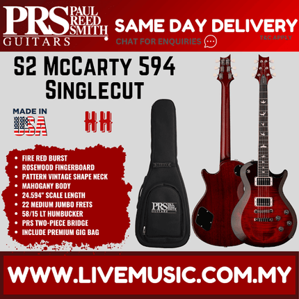 PRS S2 Singlecut McCarty 594 Electric Guitar w/Bag, Fire Red Burst