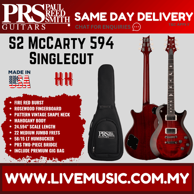PRS S2 Singlecut McCarty 594 Electric Guitar w/Bag, Fire Red Burst