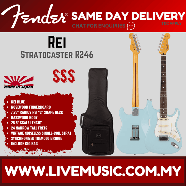 Fender Japan Rei Stratocaster R246 Electric Guitar, RW FB, Rei Blu