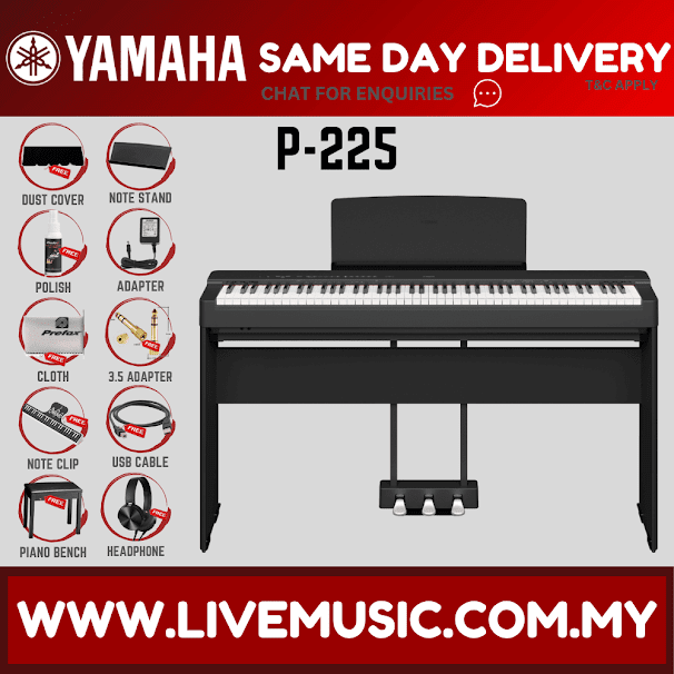 Yamaha P-225 88-Key Digital Piano With Keyboard Bench, Headphone And Adapter - Black ( P225 P 225 P125 P 125 )