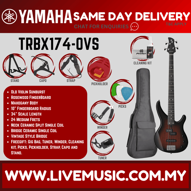 Yamaha TRBX174 4-string Electric Bass Guitar Package -  ( TRBX 174 / TRBX-174 )