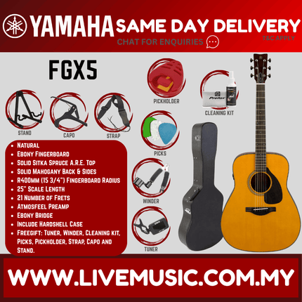 Yamaha Red Label FGX5 Acoustic-Electric Guitar with Hardcase - Natural ( FGX-5 ) MADE IN JAPAN