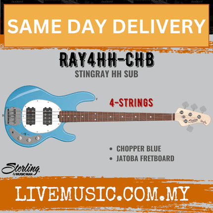 Sterling Ray4HH Stingray 4-String Electric Bass Guitar Jatoba Fretboard - Chopper Blue (Ray4 HH/Ray4)