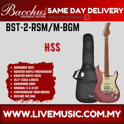 Bacchus BST-2-RSM/M Electric Guitar, Roasted Maple Fretboard - Burgundy Mist (BST2RSM/BST-2-RSM)