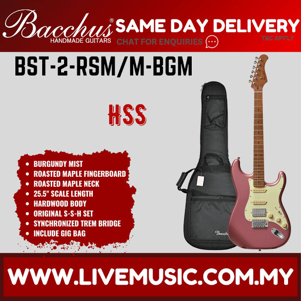 Bacchus BST-2-RSM/M Electric Guitar, Roasted Maple Fretboard - Burgundy Mist (BST2RSM/BST-2-RSM)